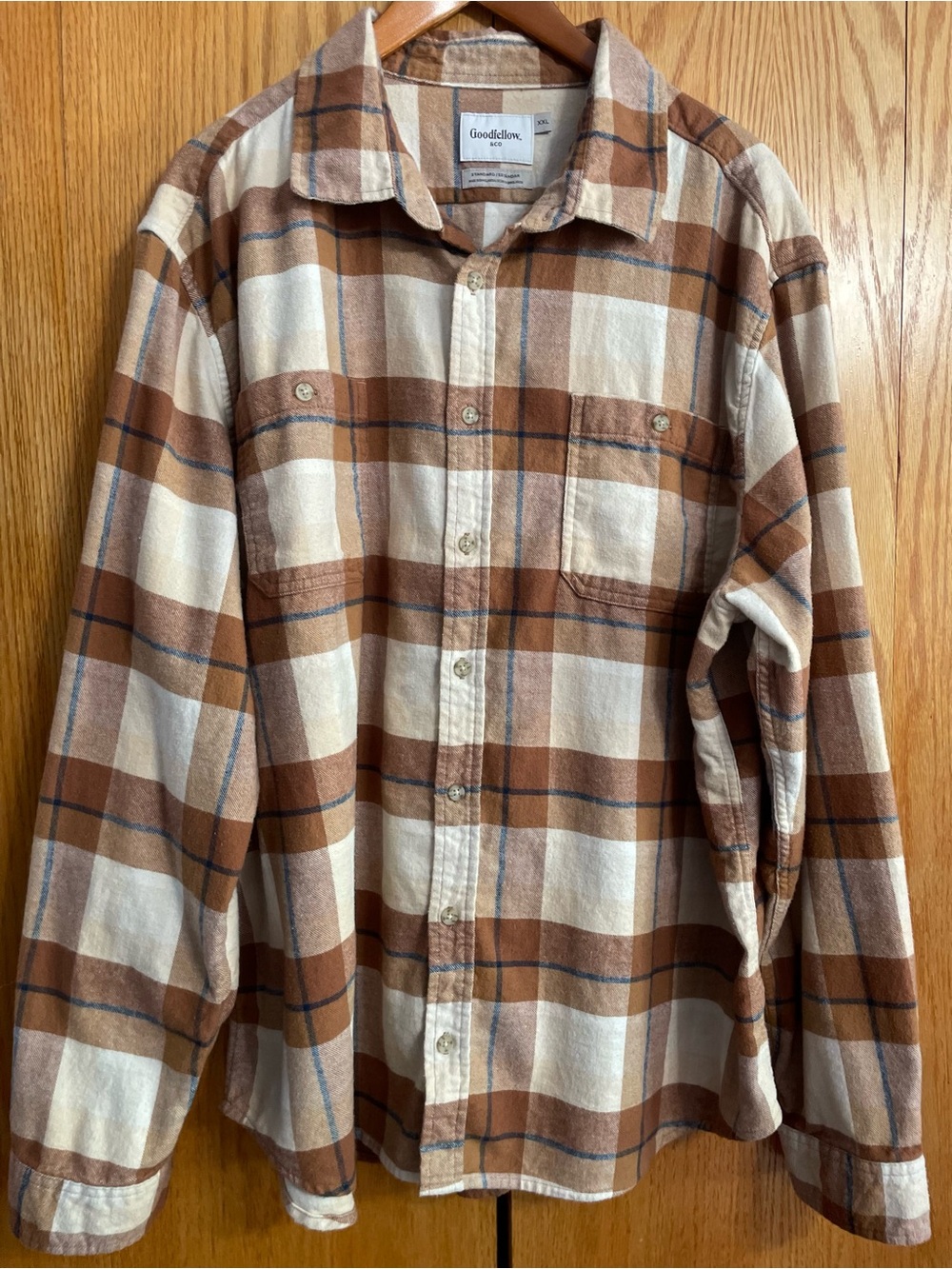Goodfellow & Co Brown and Cream Plaid Button-Down Shirt
